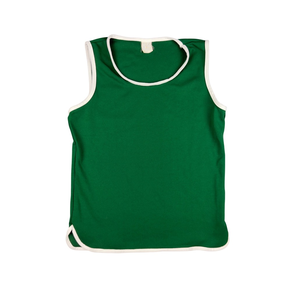 Vtg 70s Green White Ringer Tank Top XS/S 100% Polyester Athletic Gym Shirt